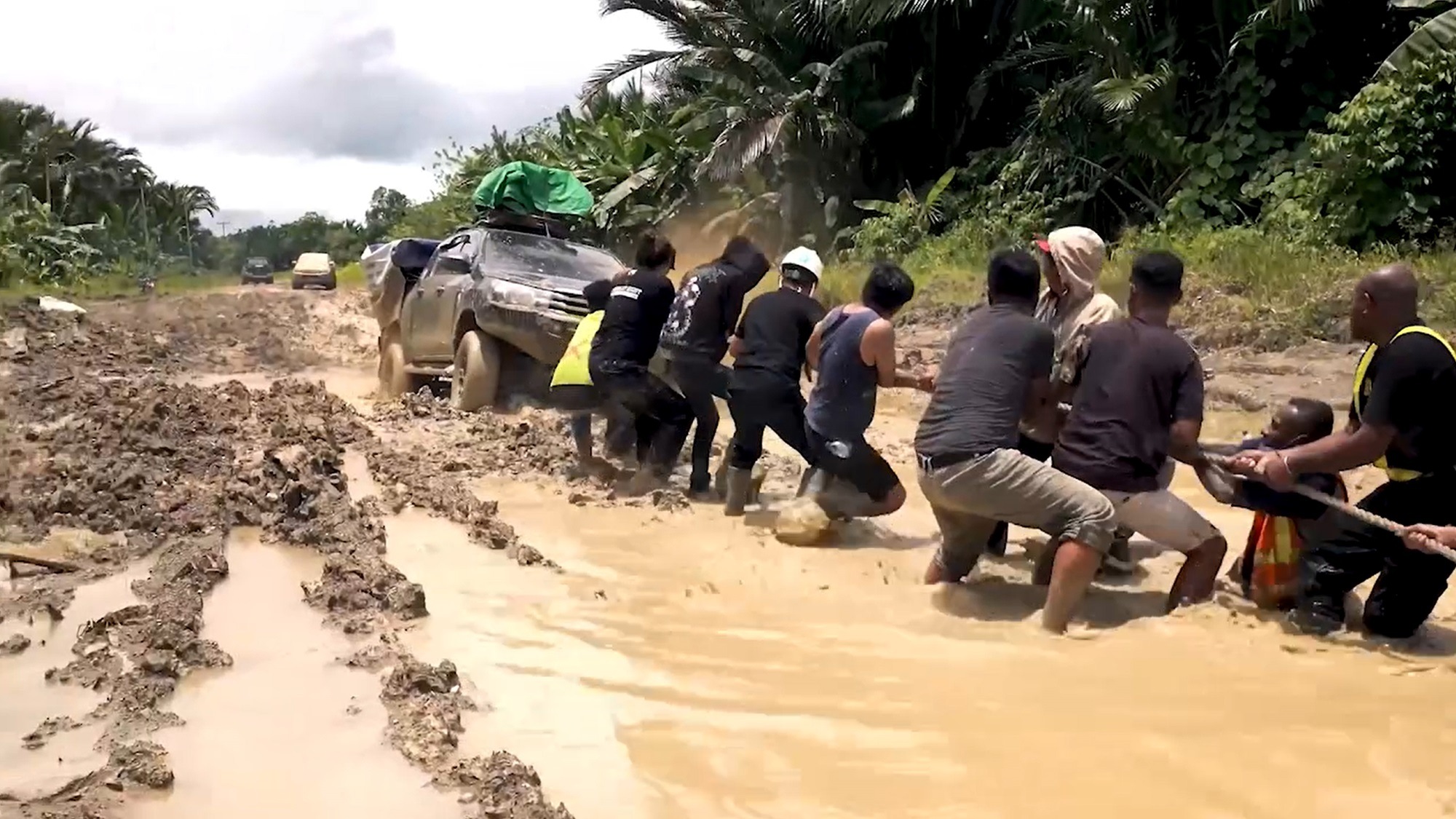 Pulling huawei truck out of mud